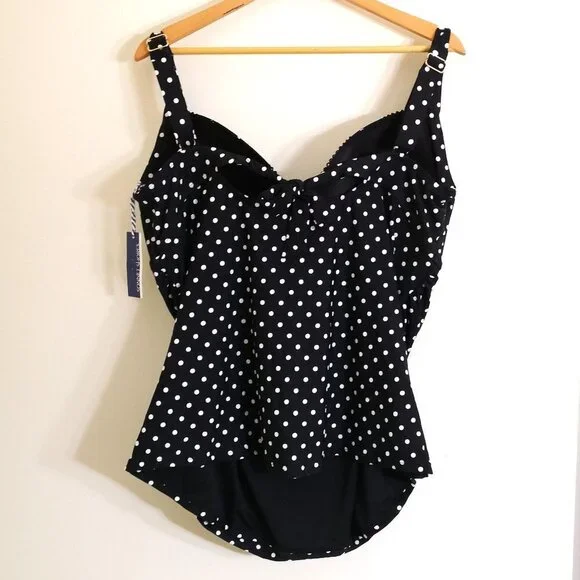 Sonnet Shores Lined Polka Dots Tankini Swimsuit Top Black/White Size 22W - Picture 6 of 6